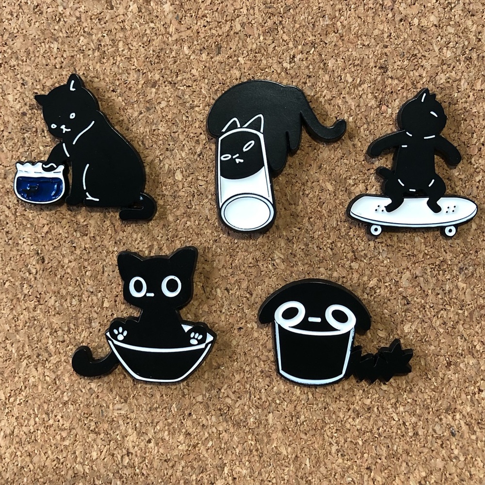 3/$40 Black and white cat pins - goldfish bowl